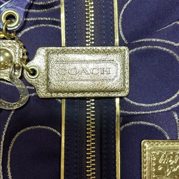 Coach Poppy Collectiom Dark Purple/Gold  Tote with Sz (L) - Like NEW!! - Picture 10 of 11